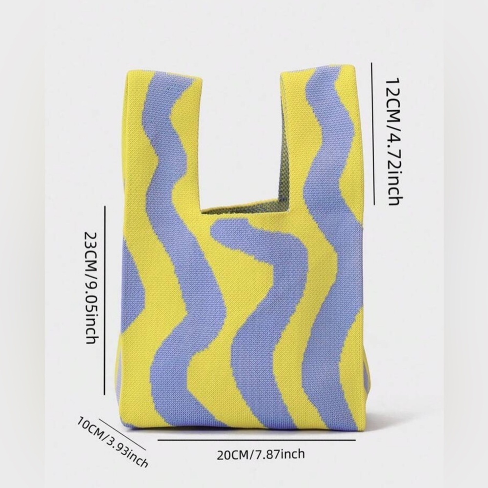 ✨NEW Stylish Yellow and Blue Women's mini knit tote Bag - Picture 3 of 5